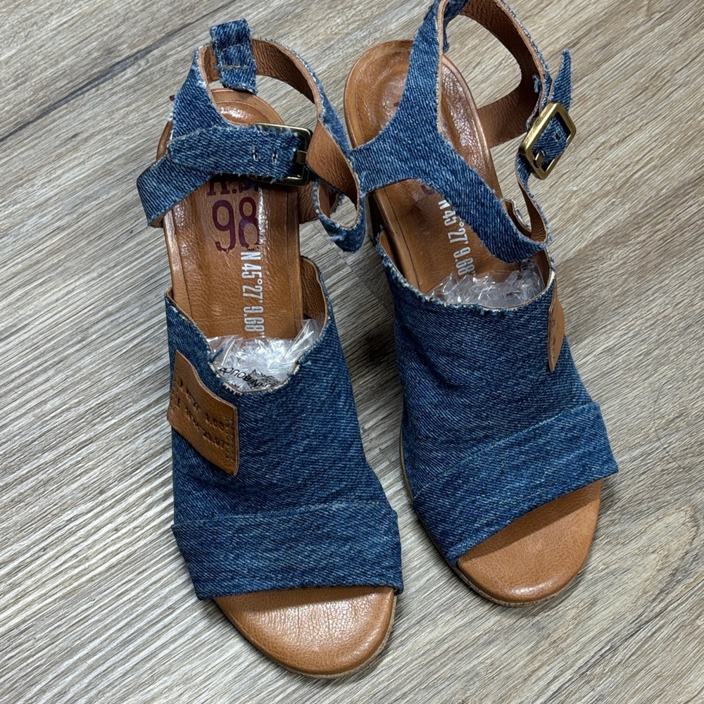 FLASH SALE - A.S.98 Blue Denim and Brown Leather Sandals